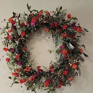 Hand Crafted Vibrant Floral Wreath - Red, Pink, Green